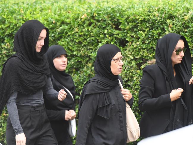 Women in hijabs arrived to pay their respects at the funeral of Mahmoud ‘Mick’ Hawi on Thursday. Picture: AAP.