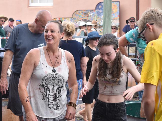 It's a messy aftermath at the Apple and Grape Festival grape crush, March 1, 2024