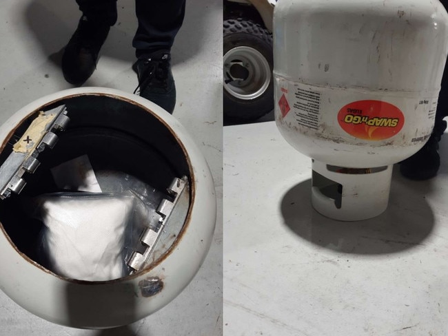 Police got covert video of Daher and Gellatly using a LPG bottle with a false bottom to transport drugs like this one. Picture: NSW Police