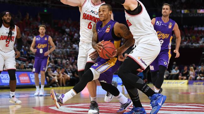 Jerome Randle of the Kings showed of his trademark handles to find seams in the Illawarra defence. Picture: AAP