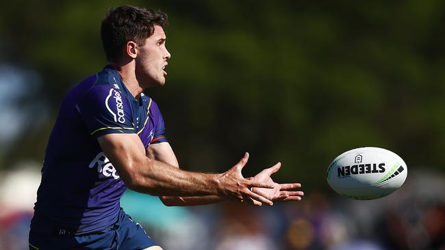 Nick Meaney will play five-eighth for the Storm against the Tigers. Picture: Daniel Pockett/Getty Images