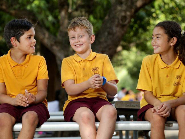 Glebe Public School year 4 students from left Yaylen Parks, Jake Granger and Liana Ridzal. Picture: Jonathan Ng