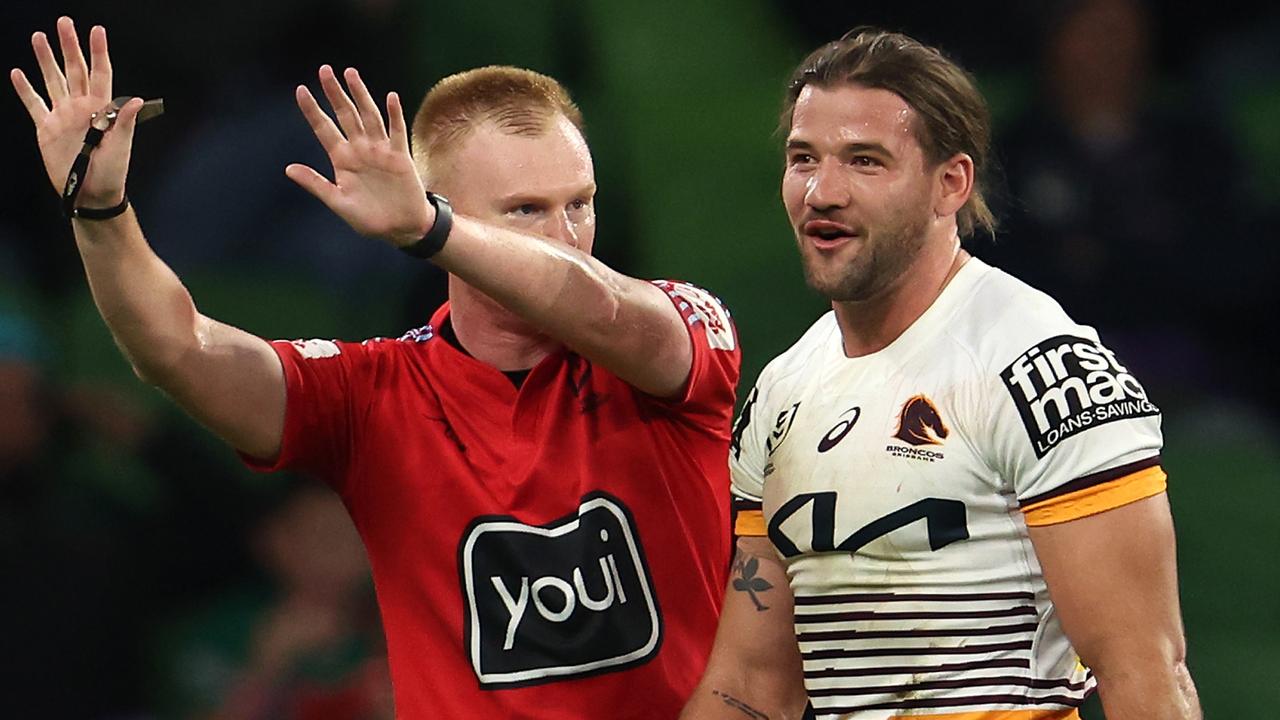 Todd Smith has paid the price for a number of incorrect calls last week, with the young referee not given a game in Round 12. Picture: Robert Cianflone / Getty Images