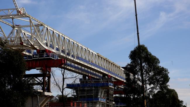 The Skytrain being built near Rouse Hill Town Centre. Picture: Peter Kelly