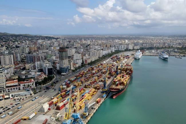 Aerial view of the port in Duress, Albania, the departure point for 102 containers allegedly carrying toxic waste bound for Thailand