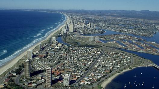 The Gold Coast and Surfers Paradise skyline in the 1980s. Hard as it is to believe, the city was already experiencing heavy traffic, Supplied by Gold Coast City Council