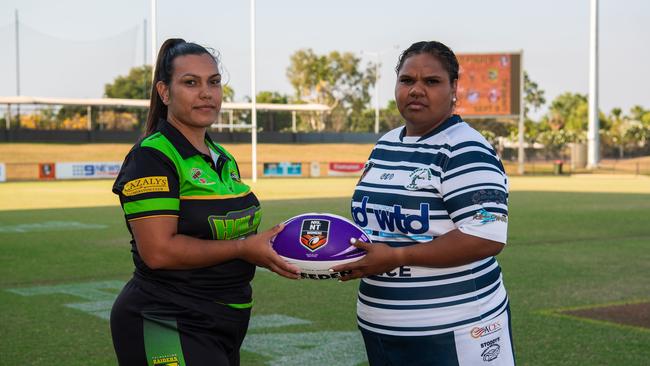 Palmerston Raiders captain Briannon Ross and Darwin Brothers captain Bianca Scrymgour will face off in the 2023 NRL NT grand final. Picture: Pema Tamang Pakhrin