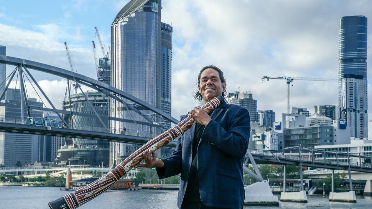 The world's foremost didgeridoo player William Barton in Brisbane. Picture: Glenn Campbell