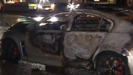 Fire crews raced to Christine Street where they found a Suzuki fully engulfed in flames while a Holden was deliberately set alight at the rear of a hotel car park on South Road. Picture: 7NEWS