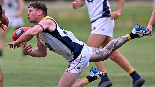 Hurstbridge’s Ty Franks juggles the mark. Picture: Andy Brownbill