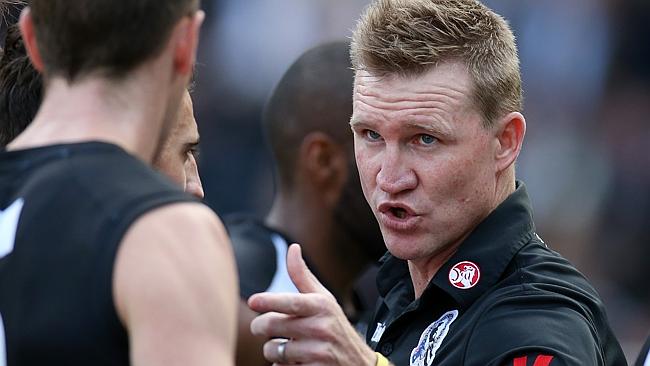 Nathan Buckley gives instructions during the match against Essendon. Picture: Wayne Ludbey