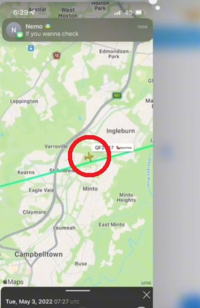 He responded with a photo of a map and the location of his plane at the time of her text. Picture: TikTok/neomafernando