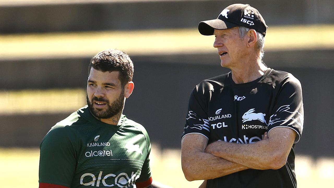 Wayne Bennett (R) and Adam Reynolds during the pair’s South Sydney days. Picture: Phil Hillyard