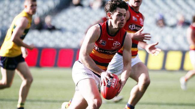 Adelaide’s Hugh Haysman breaks clear in the Crows’ 23-point win against Woodville-West Torrens at Adelaide Oval. Picture: Peter Argent