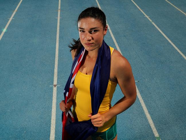 Michelle Jenneke in training with the Australian athletics team at IMG Academy in Bradenton in the USA in preparation for the Rio Olympics. Pics Adam Head