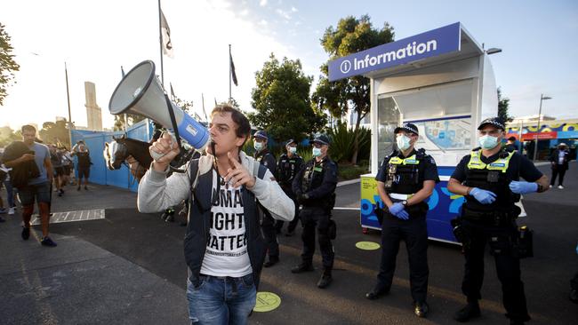 Victoria Police were also at the apparent ‘freedom march’ Picture: David Geraghty