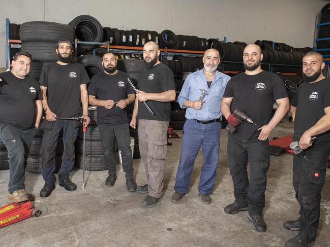 The kings in the north! The Wheel Gallery team Ben, Abdul, (co-owners and brothers) Bassam and Hassan Halwani, Karl, Azam and Youii. Picture: Ellen Smith