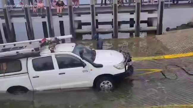 Couple escape from Toyota Hilux after it submerges down Rhyll boat ramp