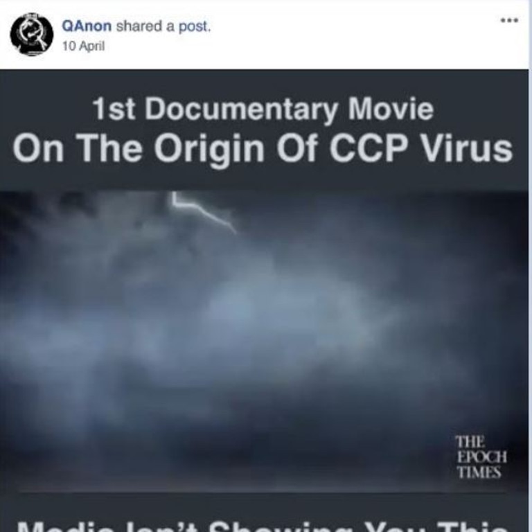 An example of one of the posts by a page in the network linked to QAnon.