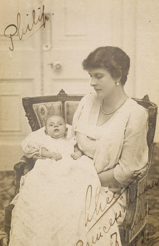 Prince Philip, Duke of Edinburgh, was born at Mon Repos on the island of Corfu in 1921. This is the first ever taken of Prince Philip, in his mother’s arms, Princess Alice of Battenberg. Picture: Royal Collection Trust