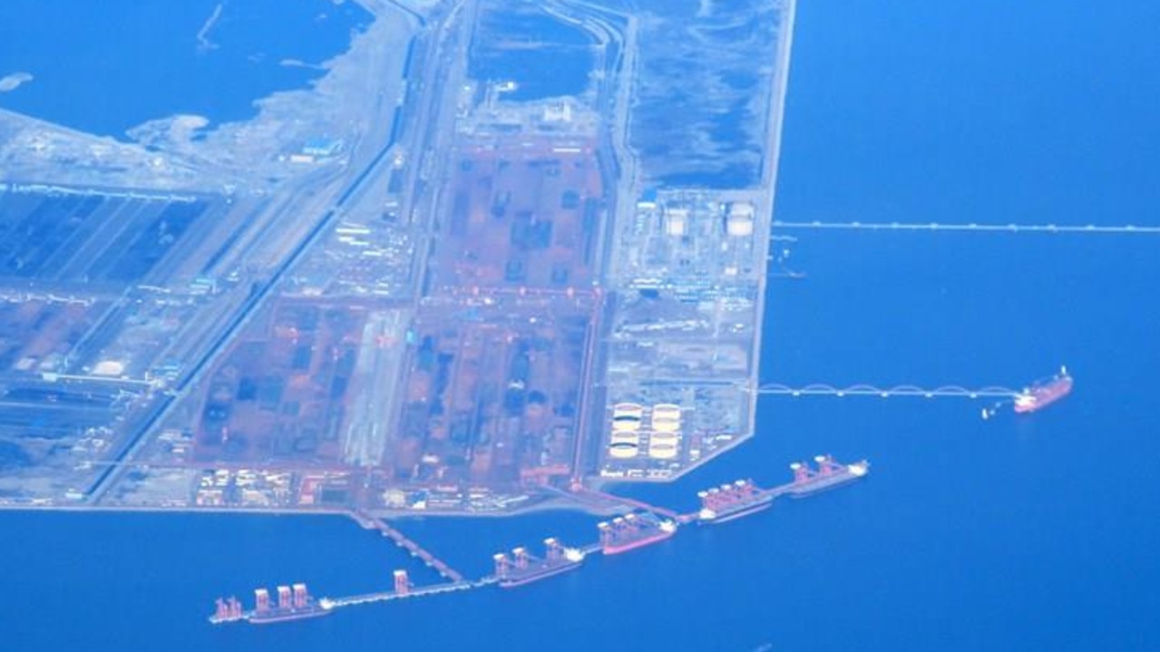 Tangshan's Jingtang Harbour where there are queues of cargo ships containing Australian coal. Picture: MarineTraffic.