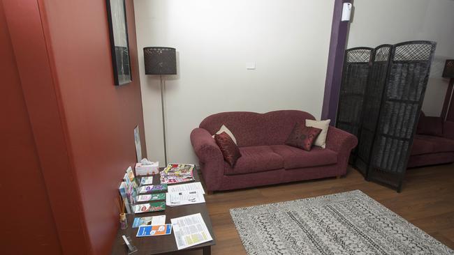 The viewing room at Secret Liaisons in Burleigh where clients meet and greet the ladies on shift. Picture: Jerad Williams