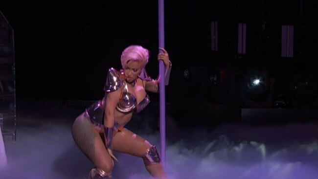 Cardi made her debut on a stripper pole. Picture: Channel 10