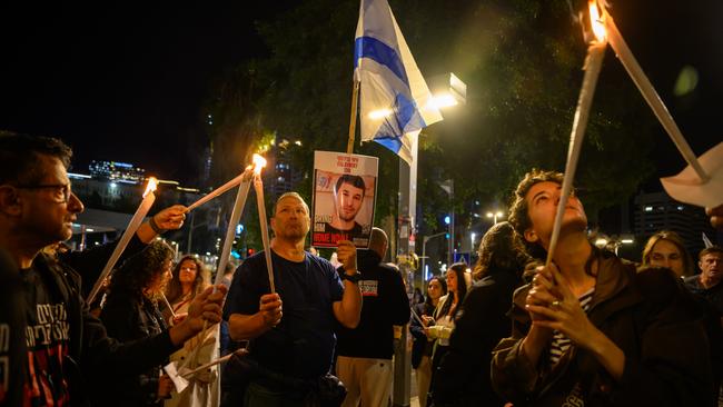 The family of hostages have marched through the streets after demonstrating outside the Israel Defense Force headquarter. Picture: Getty Images