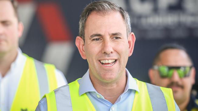 BRISBANE, AUSTRALIA - NCA NewsWire Photos - 21 FEBRUARY, 2024: Treasurer Jim Chalmers at Australian Container Freight Services to  talk about the Wage Price Index and the Albanese GovernmentÃs cost-of-living tax cuts Picture: NCA NewsWire / Glenn Campbell