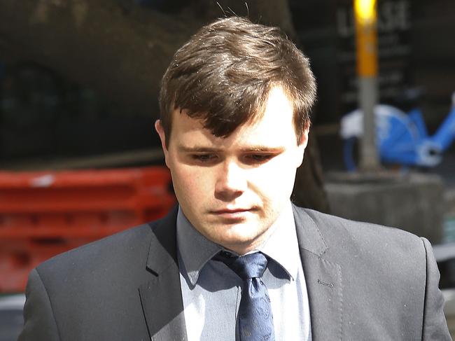 SYDNEY, AUSTRALIA - NewsWire Photos October 11 , 2024:  Police Officer Nicholas Filmer arrives at Downing Centre Court to be sentenced for soliciting child abuse material and grooming a child for unlawful sex.  Picture: NewsWire / John Appleyard