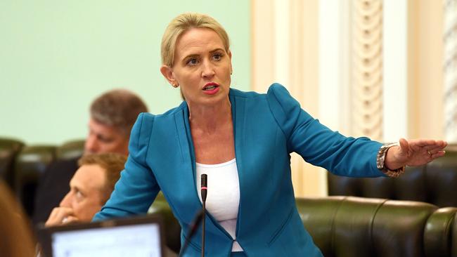 Queensland Tourism Minister Kate Jones in parliament — she has questioned the Opposition on its stand and lack of support for a GTH. (AAP Image/Dave Hunt)