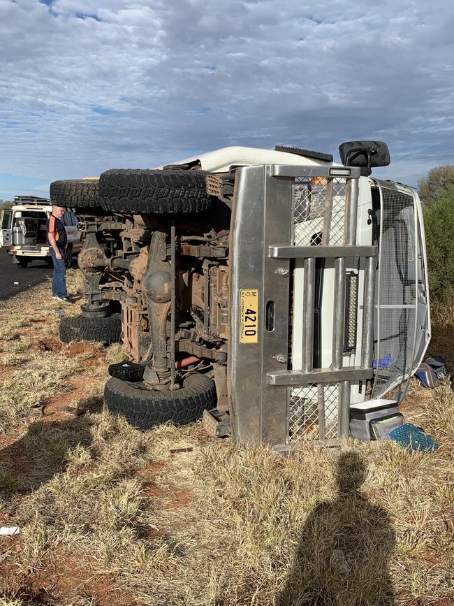 The bus following the crash near Hermannsburg. Picture: Joshua Clements