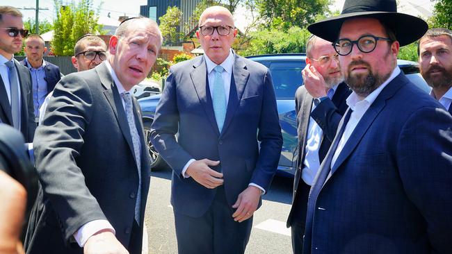 Opposition Leader Peter Dutton visited the Adass Israel Synagogue in Ripponlea before the Prime Minister. Picture: NewsWire / Luis Enrique Ascui