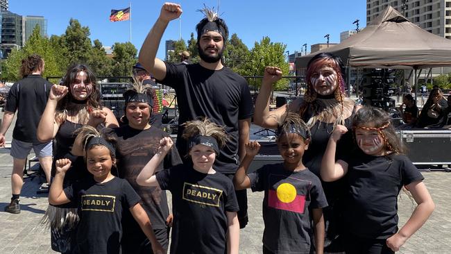 The Stand Strong song, dance and storytelling group was among Aboriginal performers at the event.