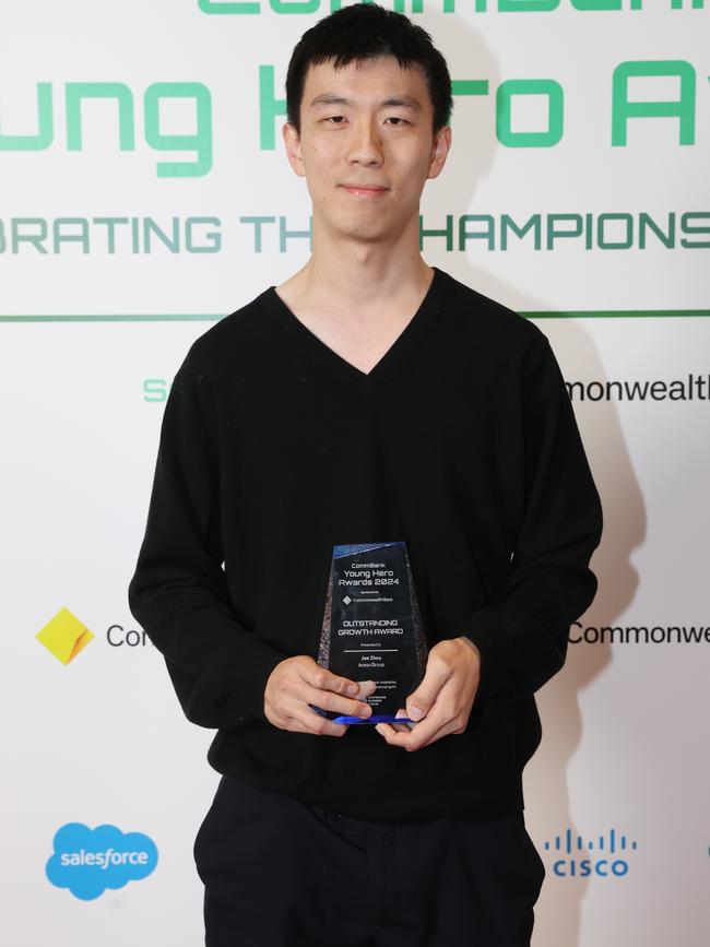 MELBOURNE, AUSTRALIA – MAY 28 2024 Joe Zhou from ACESO GROUP PTY LTD – Winner: “Oustanding Growth” Award at the CommBank Young Hero Awards held at the Langham Hotel in Melbourne. Picture: Brendan Beckett