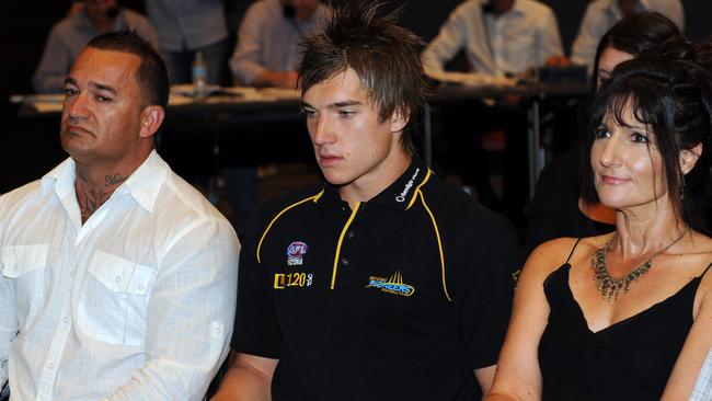 Shane Martin, Dustin Martin and Kathy Knight wait nervously during the 2009 AFL National Draft.