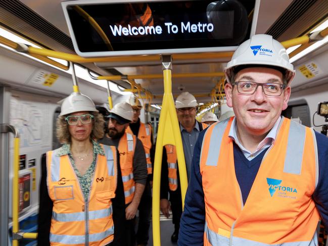 MELBOURNE, AUSTRALIA - NewsWire Photos JULY 25, 2023: Premier Daniel Andrews inspects a new train at ANZAC Station,  Metro Tunnel before making an announcement at the location. Picture: NCA NewsWire / David Geraghty