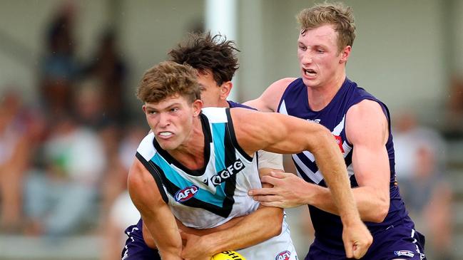 The Power will monitor Mitch Georgiades’ hamstring complaint. (Photo by James Worsfold/AFL Photos/via Getty Images)