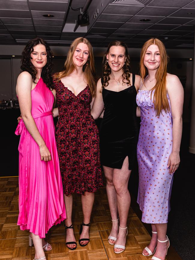 Hobart College leavers dinner 2022 Emma Morton, Rosemary Rodden, Georgina Brocklesby, and Isabella Hippel. Picture: Linda Higginson