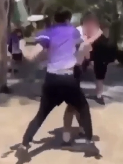 Two males are seen punching one another in a separate video.