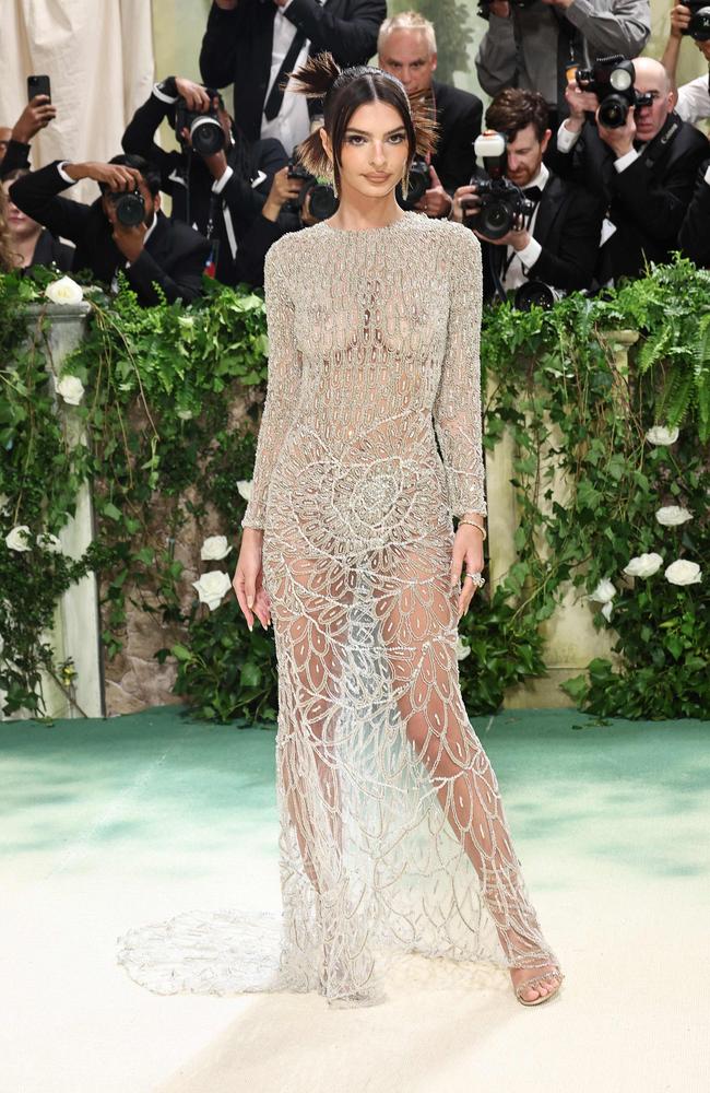 It wouldn’t be a fair 2024 fashion wrap without supermodel Emily Ratajkowski, who hit the Met red carpet in a very sheer gown. Picture: Jamie McCarthy / GETTY I