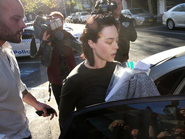 Giirlfriend of John Ibrahim, Sarah Budge leaves Sydney Police Centre in Surry Hill. Picture: Richard Dobson