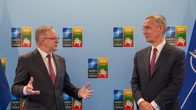 Australian Prime Minster Anthony Albanese and Secretary General Jens Stoltenberg at NATO.  Picture: Twitter