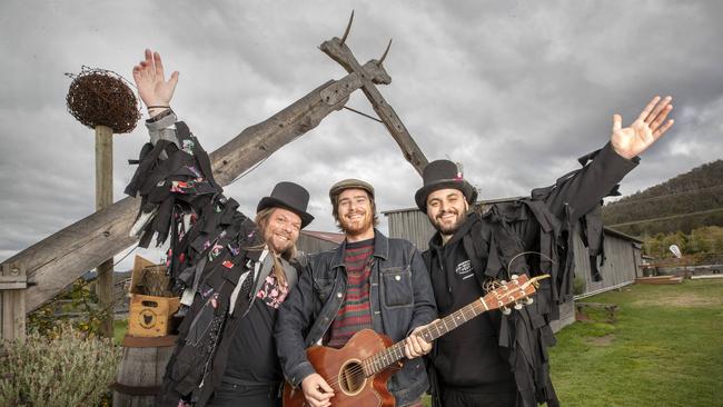 Willie Smith's marketing manager Adam Bayliss, musician Zac Herderson and Willie Smith's marketing co-ordinator Joseph Howlett at the launch of the Mid- Winter Festival at Grove. Picture: Chris Kidd