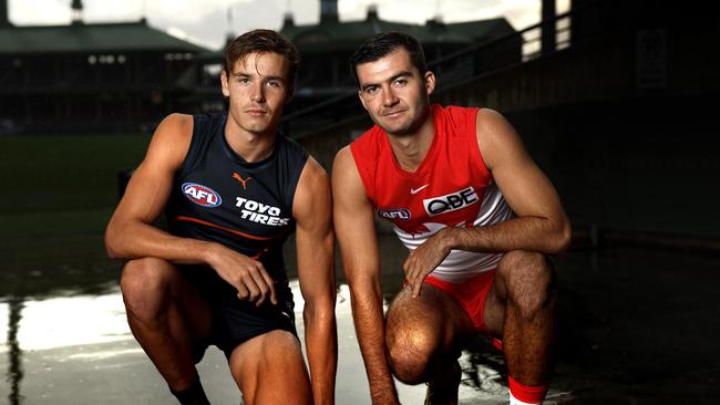 Giants Aaron Cadman and Sydney's Logan McDonald at the SCG ahead of the Sydney Derby XXVII between the Sydney Swans and the GWS Giants. Photo by Phil Hillyard(Image Supplied for Editorial Use only - **NO ON SALES** - Â©Phil Hillyard )