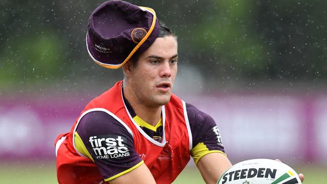 Corey Allan during a Brisbane Broncos training session at Clive Berghofer Field in March. Picture: Darren England