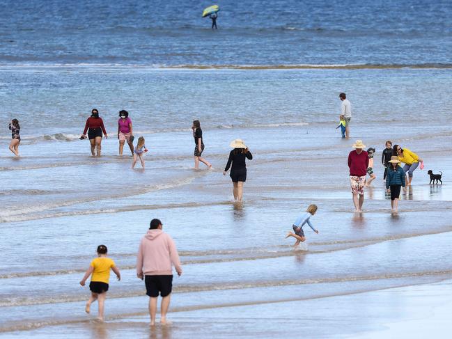 Families take to the beach at Torquay. Picture : Ian Currie