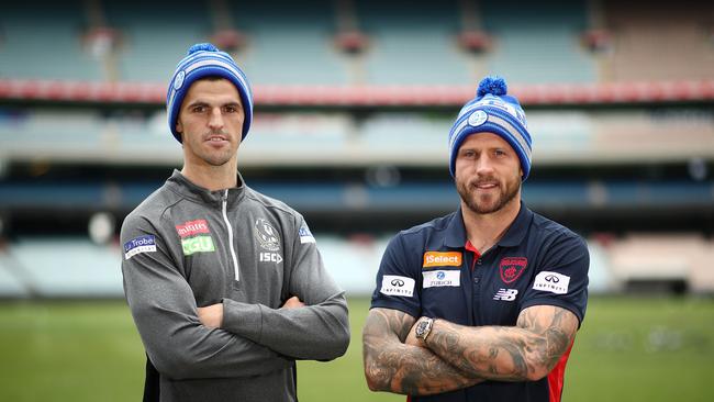 <s1>Collingwood skipper Scott Pendlebury and Melbourne captain Nathan Jones prepare for Big Freeze 4.</s1>                        <s1> Picture: </s1>Scott Barbour/Getty Images