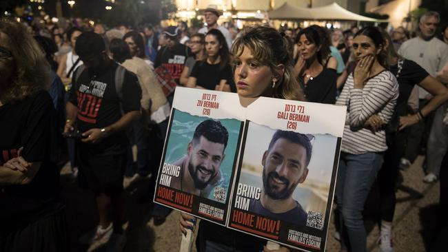 The plight of hostages dominated the moment of silence in Tel Aviv on Tuesday night. Picture: Getty Images