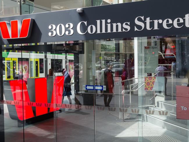 Melbourne, Australia - February 23, 2017: Westpac Bank is Australia's oldest bank and one of Australia's four large national banks. This is its 303 Collins Street branch.